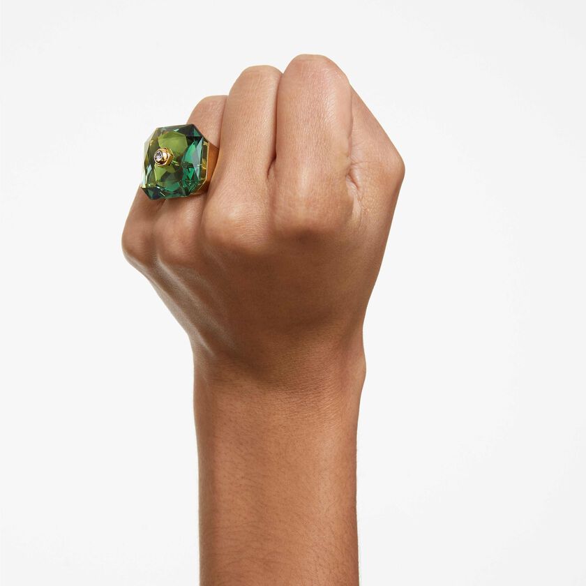 swarovski خاتم كوكتيل numina، قطع مثمن، لون أخضر، طلاء باللون الذهبي