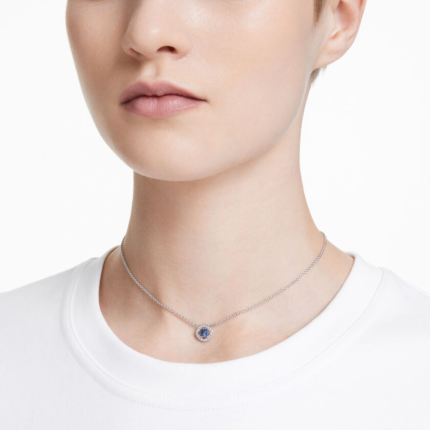 swarovski عقد angelic، قطع مربع، لون أزرق، طلاء روديوم