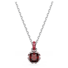 swarovski قلادة birthstone، قطع مربع، يناير، لون أحمر، طلاء روديوم