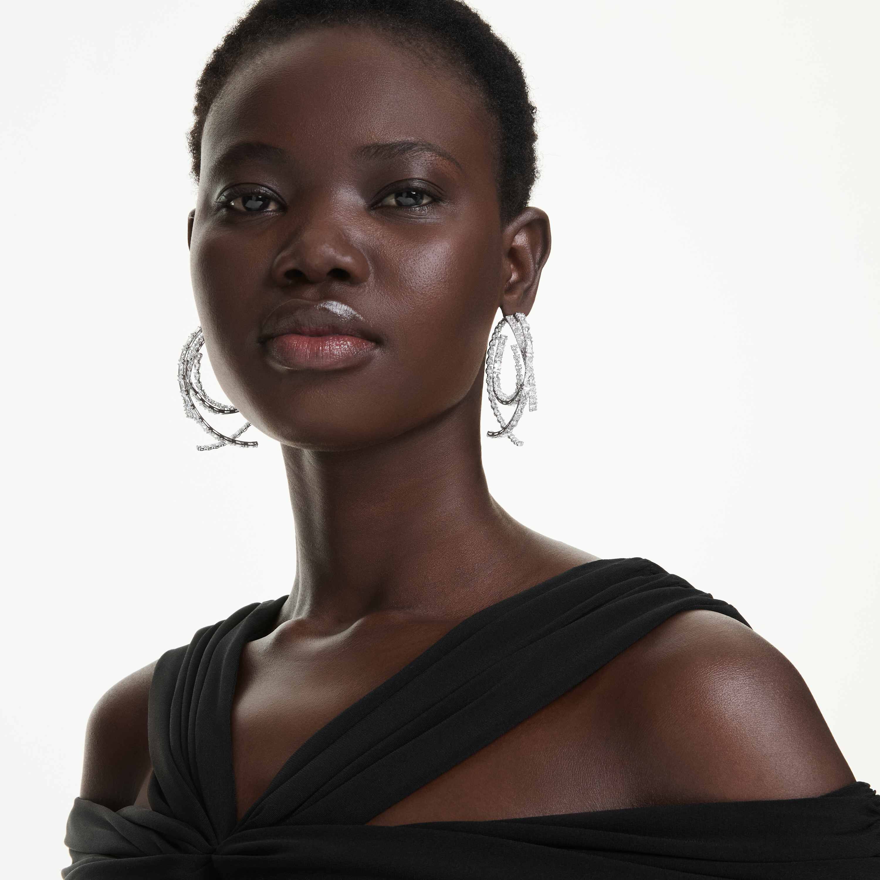 swarovski أقراط حلقية matrix، قطع متنوع، لون أبيض، طلاء روديوم