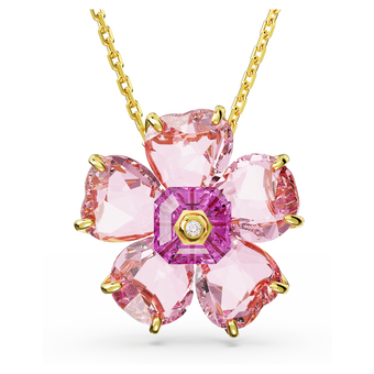 swarovski عقد idyllia، على شكل زهرة، لون وردي، طلاء بلون ذهبي