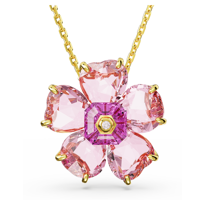swarovski عقد idyllia، على شكل زهرة، لون وردي، طلاء بلون ذهبي