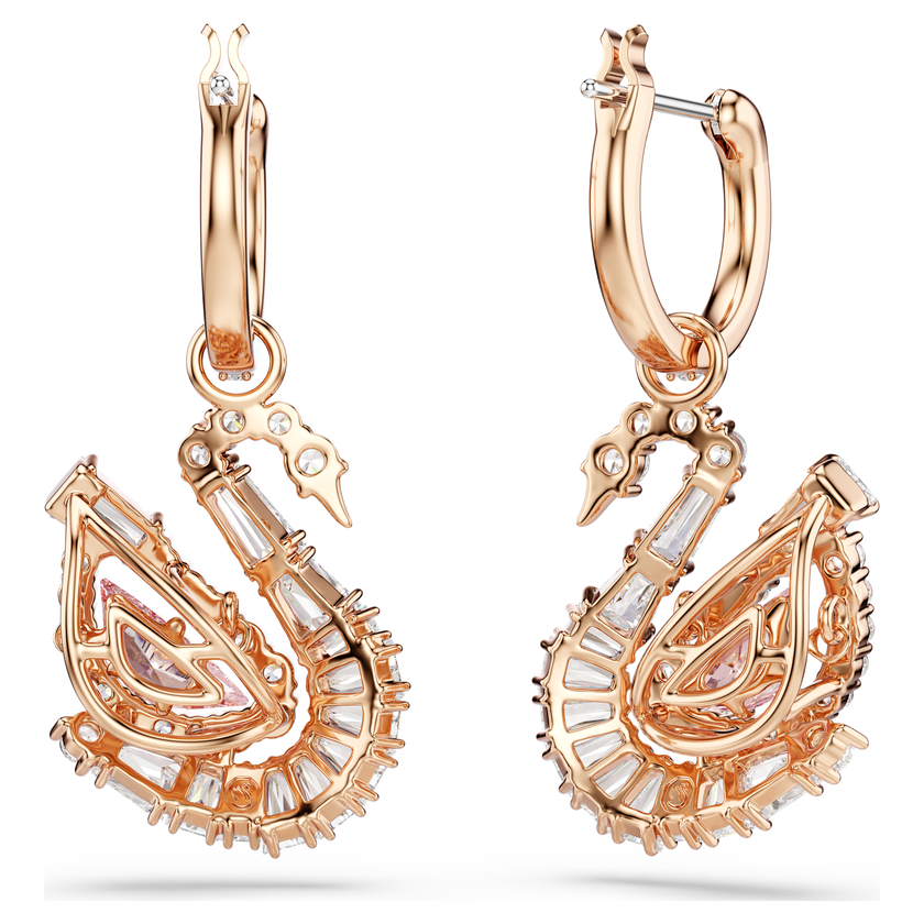 swarovski أقراط متدلية swan، كريستالات متراصة، بجعة، لون وردي