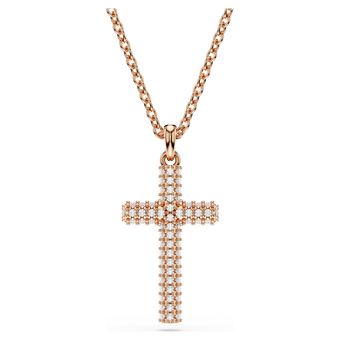 swarovski قلادة insigne، شكل صليب، لون أبيض، طلاء باللون الذهبي الوردي