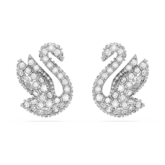 swarovski أقراط دبوسية swan، على شكل بجعة، لون أبيض، طلاء روديوم