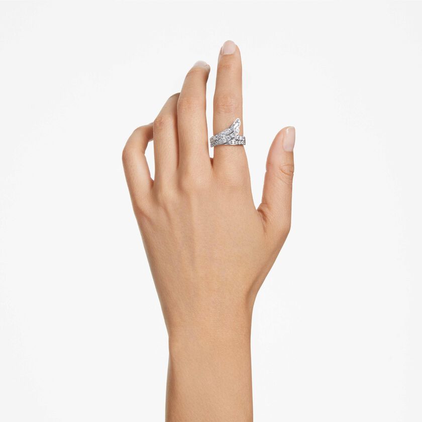 swarovski خاتم كوكتيل hyperbola، زركونيا محايدة الكربون، قطع متنوع، إطار مزدوج، لون أبيض، طلاء روديوم