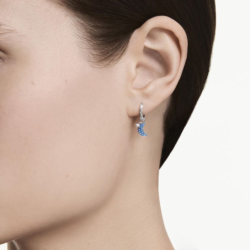swarovski أقراط متدلية symbolica، قطع مُستدير، قمر، لون أزرق، طلاء روديوم