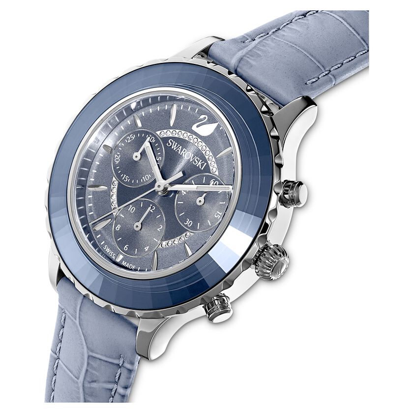 ساعة Octea Lux Chrono، حزام جلد، لون أزرق، ستانلس ستيل