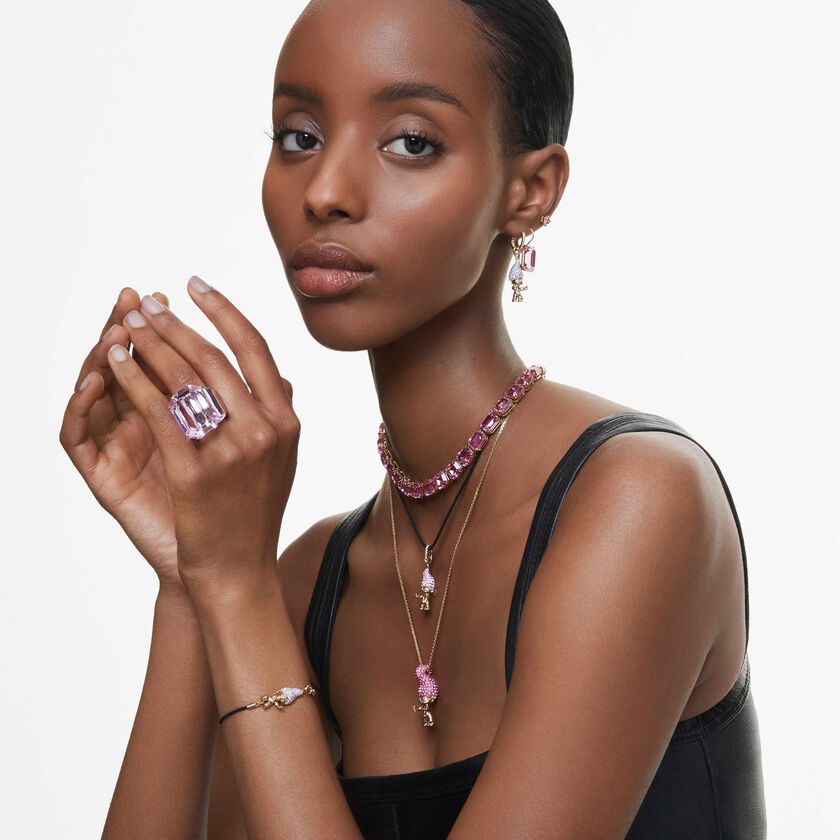 swarovski عقد millenia، قطع مُثَمَّن، لون وردي، طلاء بلون ذهبي