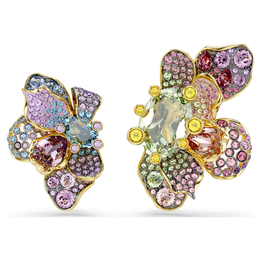 swarovski أقراط بمشبك idyllia، قطع متنوع، كريستالات مُتراصَّة، شكل زهرة، ألوان متعددة، لمسة نهائية من معادن مختلطة