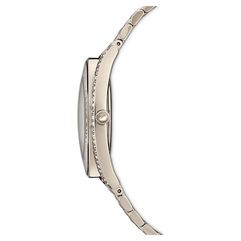 swarovski ساعة crystalline aura، صناعة سويسرية، سوار معدني، لون ذهبي، لمسة نهائية بلون ذهبي شامبين