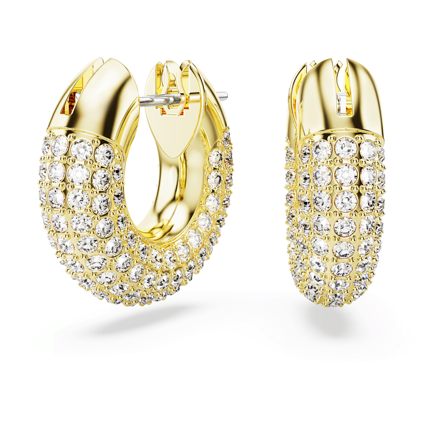 swarovski أقراط حلقية dextera، مزدانة بكريستالات متراصة، لون أبيض، طلاء ذهبي