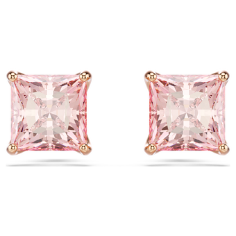 swarovski أقراط دبوسية stilla، قطع مربع، لون وردي، لمسة نهائية من الذهب الوردي عيار 18 قيراط