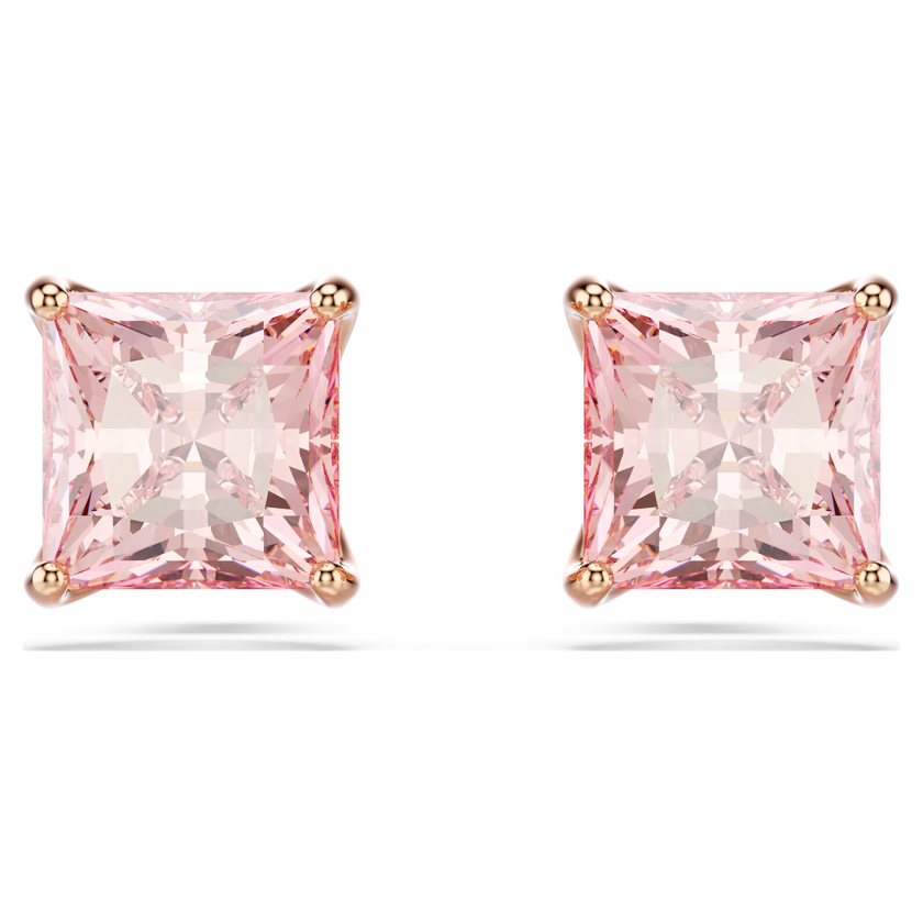 swarovski أقراط دبوسية stilla، قطع مربع، لون وردي، لمسة نهائية من الذهب الوردي عيار 18 قيراط