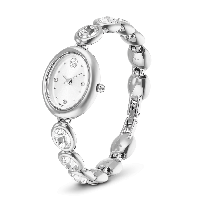 swarovski ساعة بيضاوية imber، سويسرية الصنع، سوار معدني، لون فضي، ستانلس ستيل