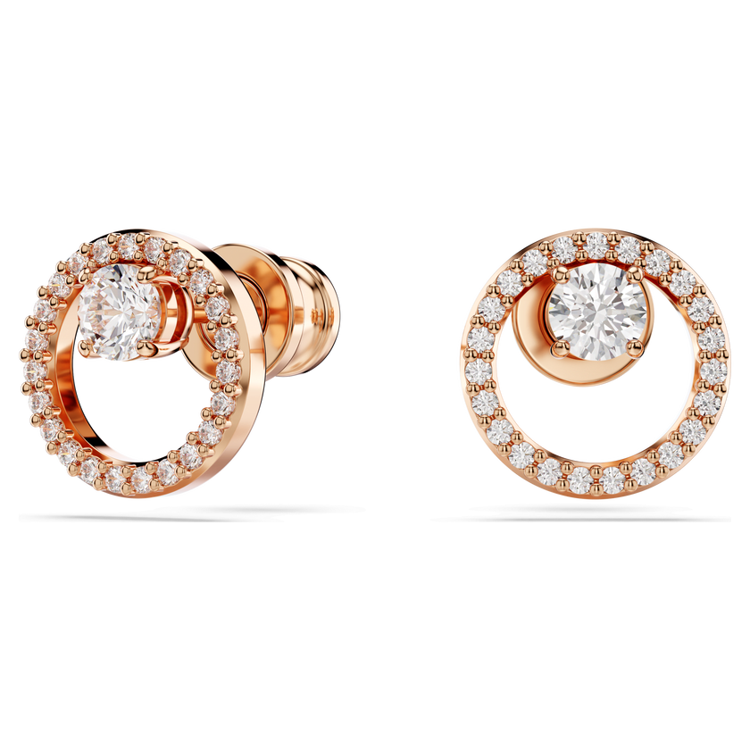 swarovski أقراط دبوسية constella، قطع مستدير، لون أبيض، طلاء باللون الذهبي الوردي