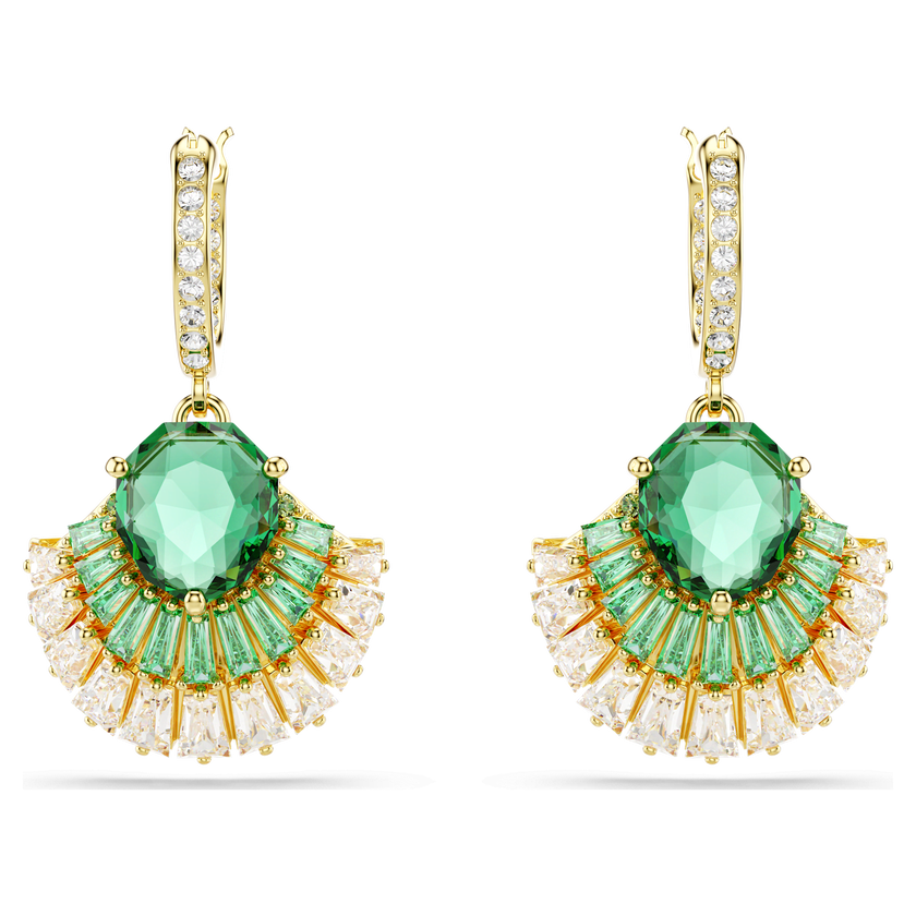 swarovski أقراط متدلية idyllia، قطع متنوع، شكل صدفة، لون أخضر، طلاء باللون الذهبي