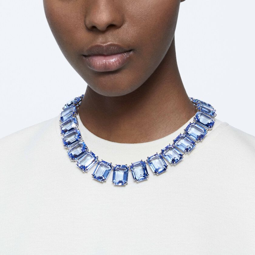 swarovski عقد millenia، مزدان بكريستالات مثمنة، لون أزرق، طلاء روديوم