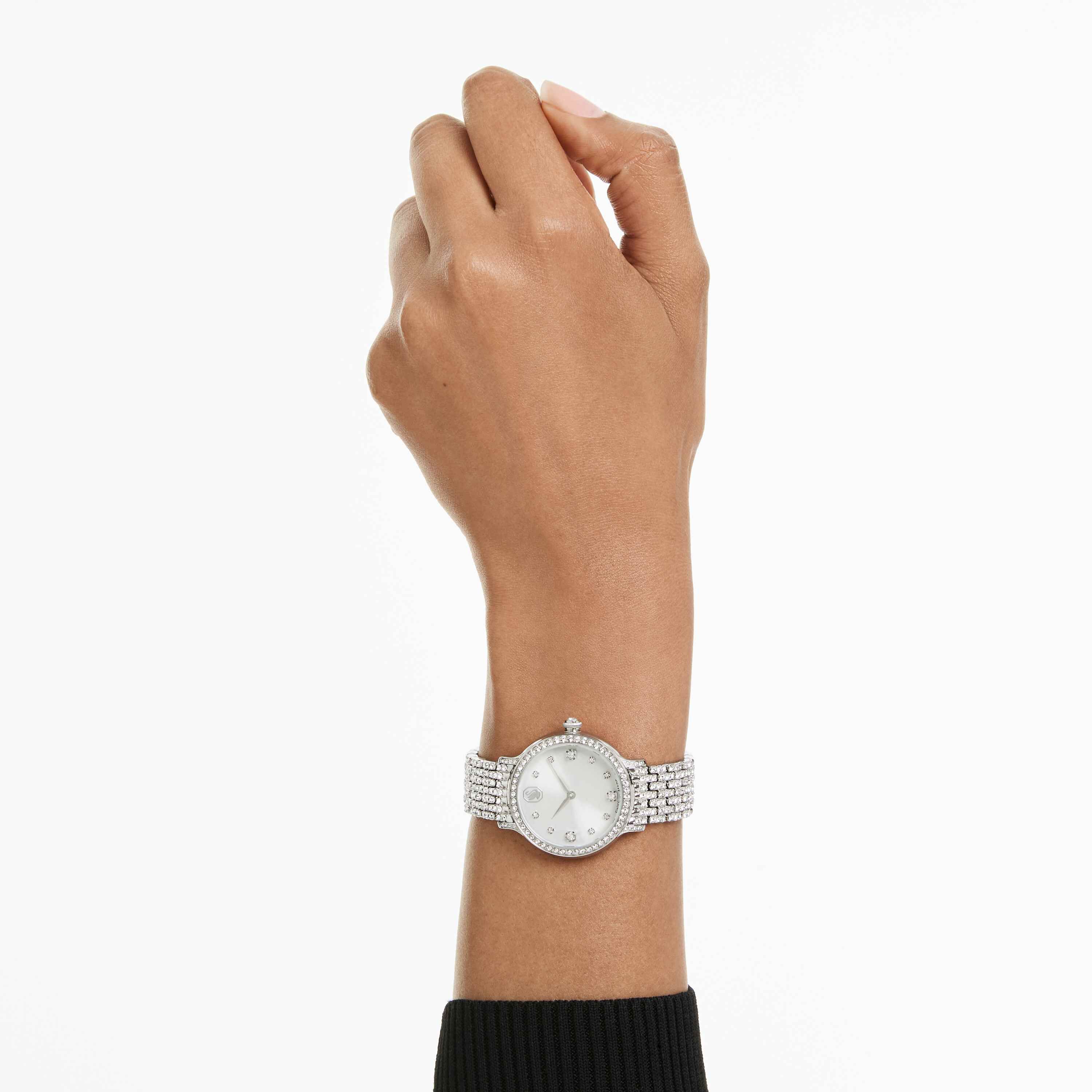 swarovski ساعة imber، صناعة سويسرية، سوار معدني، لون فضي، ستانلس ستيل