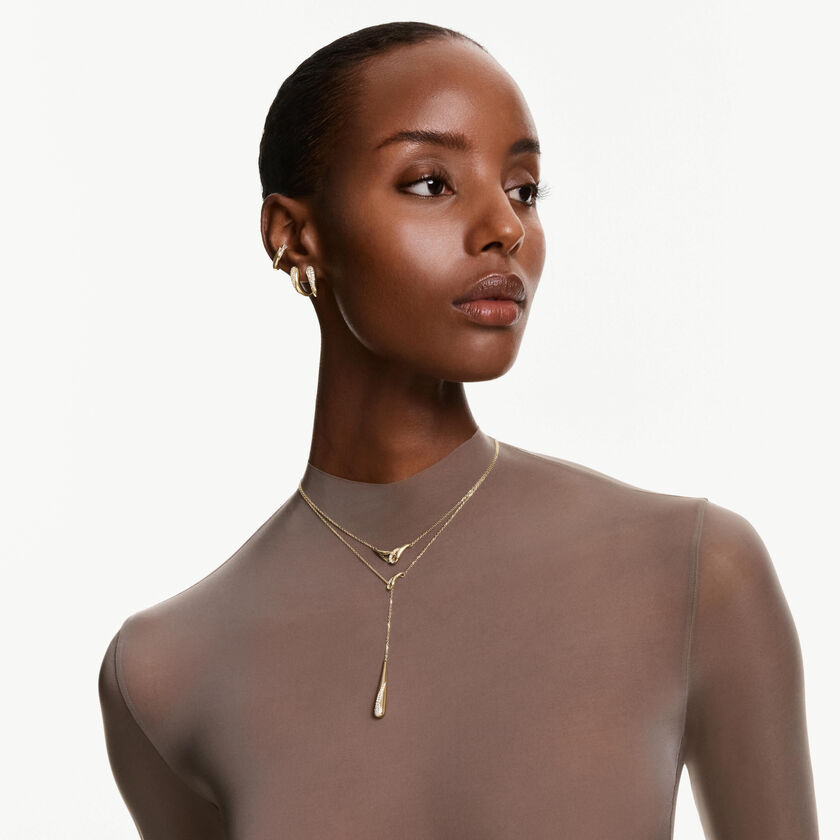 swarovski قلادة classica، قطع مُستدير، تصميم متداخل، لون أبيض، فضة استرليني، لمسة نهائية من الذهب عيار 18 قيراط
