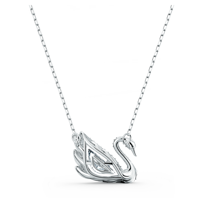 swarovski عقد swan، على شكل بجعة، لون أبيض، طلاء روديوم