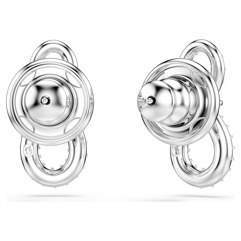 swarovski أقراط دبوسية hyperbola، قطع مُستدير، ترصيع بافيه، شكل لا نهاية، لون أبيض، طلاء روديوم