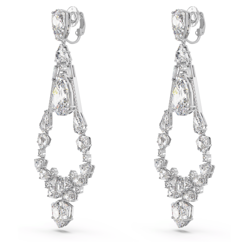 swarovski أقراط بمشبك mesmera، قطع متنوع، على شكل ثريا، طويلة، لون أبيض، طلاء روديوم