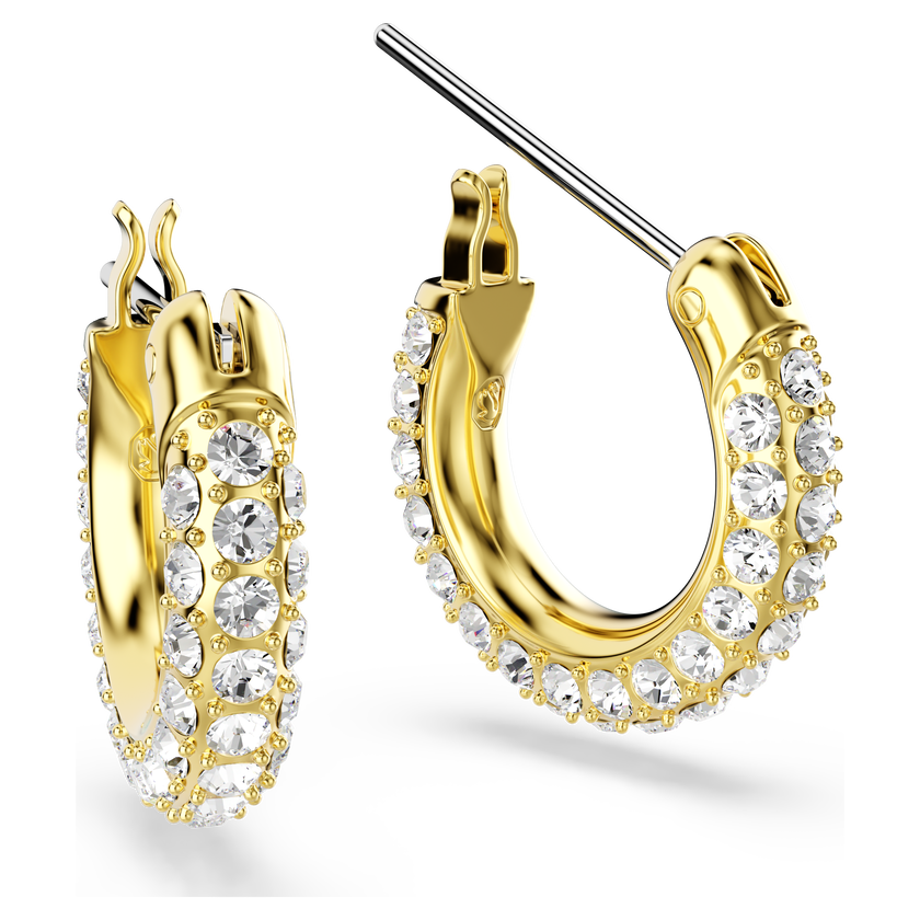 swarovski أقراط حلقية dextera، أحجار كريستال صغيرة متراصة، حجم صغير، لون أبيض، طلاء باللون الذهبي