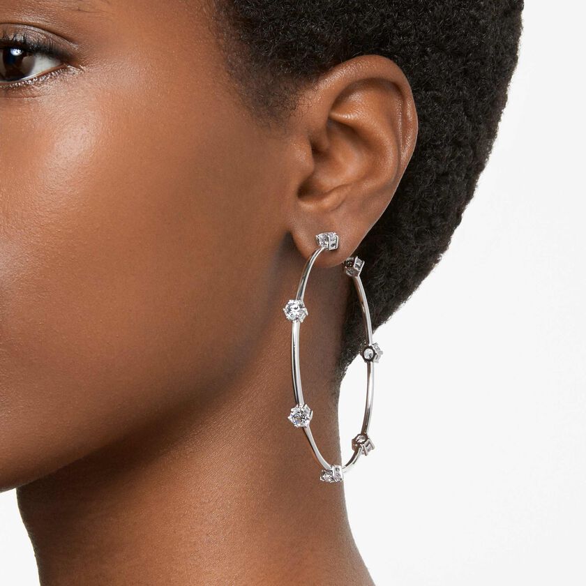 swarovski أقراط constella حلقية، مزدانة بكريستالات دائرية، لون أبيض، طلاء روديوم