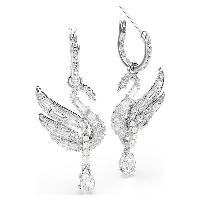 swarovski أقراط swan vienna، شكل بجعة، لون أبيض، طلاء روديوم