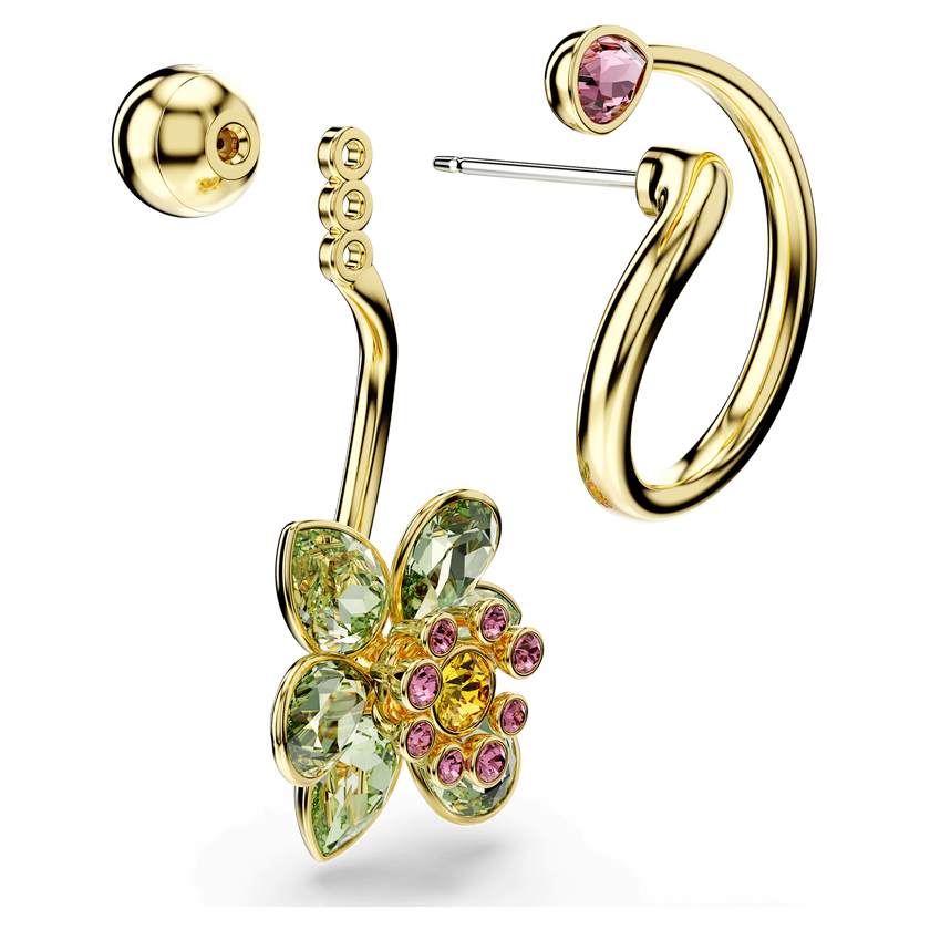 swarovski أقراط متدلية idyllia، تصميم غير متماثل، قطع متنوع، شكل زهرة، ألوان متعددة، طلاء باللون الذهبي