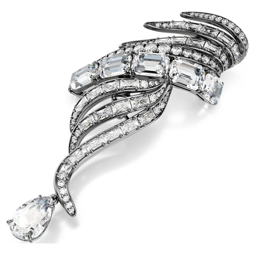 swarovski بروش the vienna collection، شكل ريشة، لون أبيض، طلاء روثينيوم