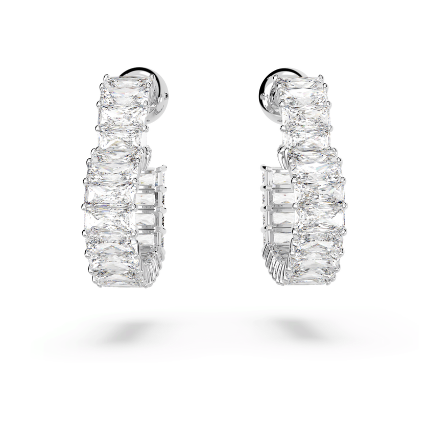 swarovski أقراط matrix حلقية، على شكل قلب، حجم صغير، لون أبيض، طلاء روديوم