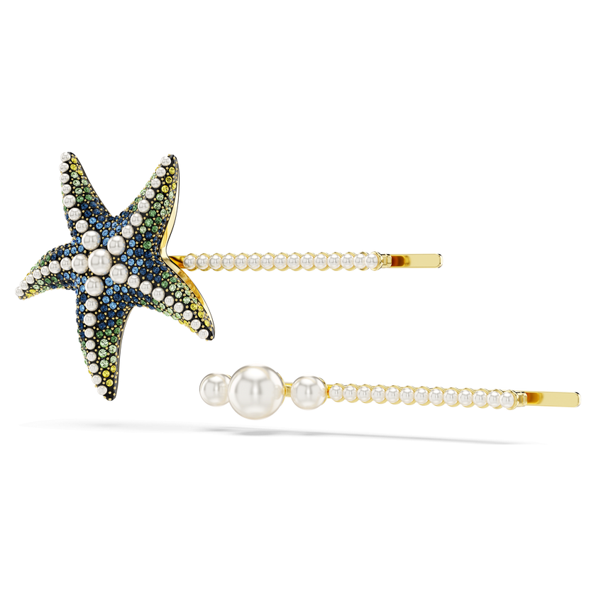 swarovski مشبك شعر idyllia، طقم  قطعتين ، مُزين بلآلئ الكريستال، شكل نجمة بحر، ألوان متعددة، طلاء روديوم