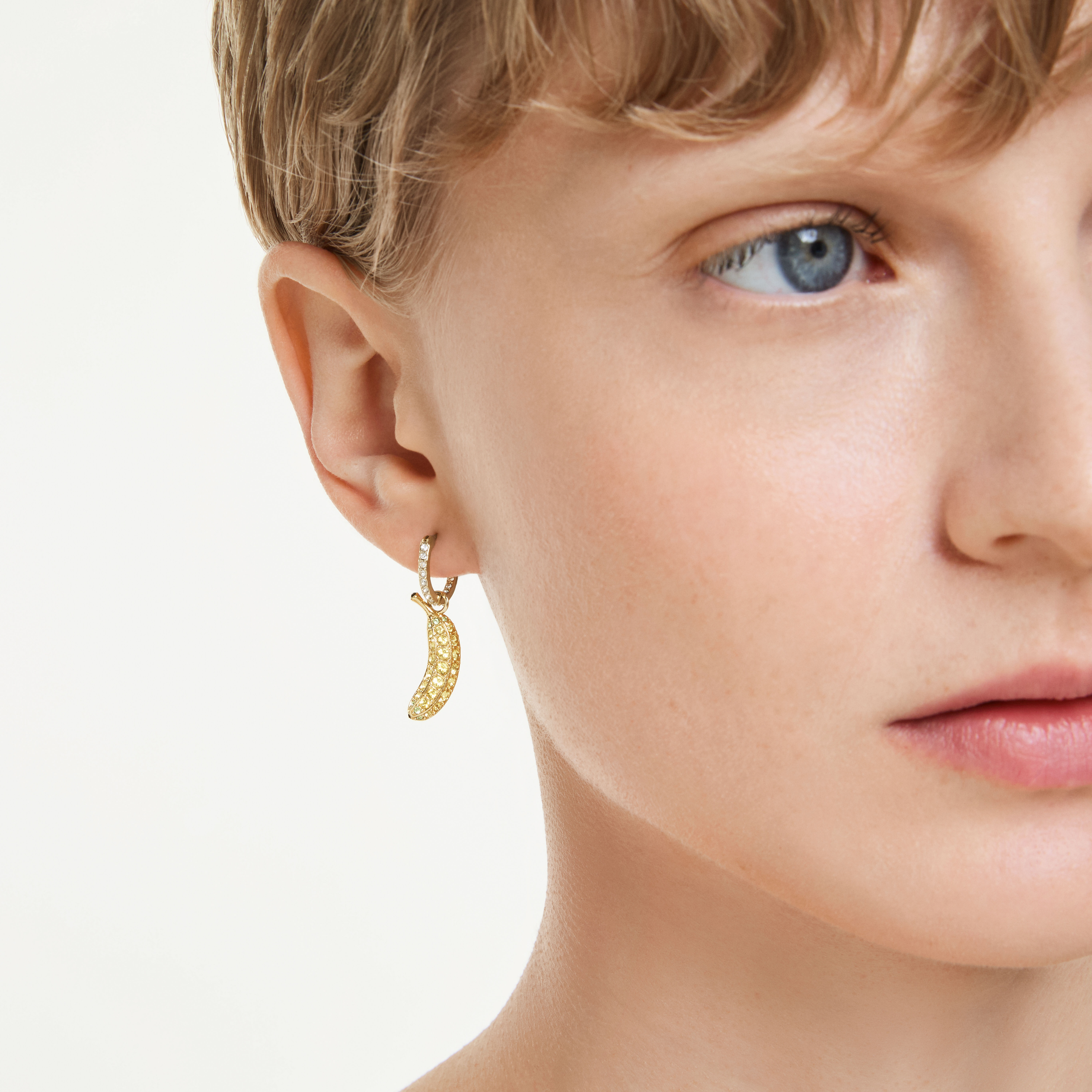 swarovski minions stuart and banana hoop earrings  pav   mini  multicolored  gold tone plated