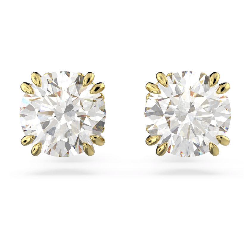 swarovski أقراط دبوسية stilla، قطع مستدير، لون أبيض، طلاء بلون ذهبي