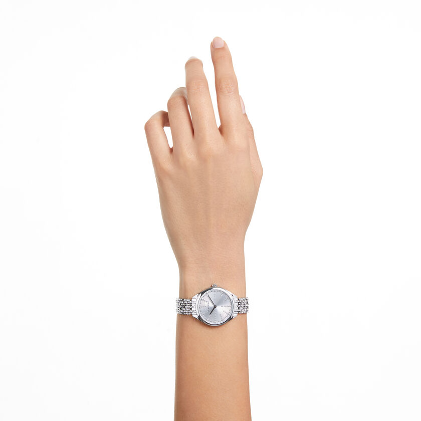 swarovski ساعة attract، صناعة سويسرية، سوار معدني، لون فضي، ستانلس ستيل
