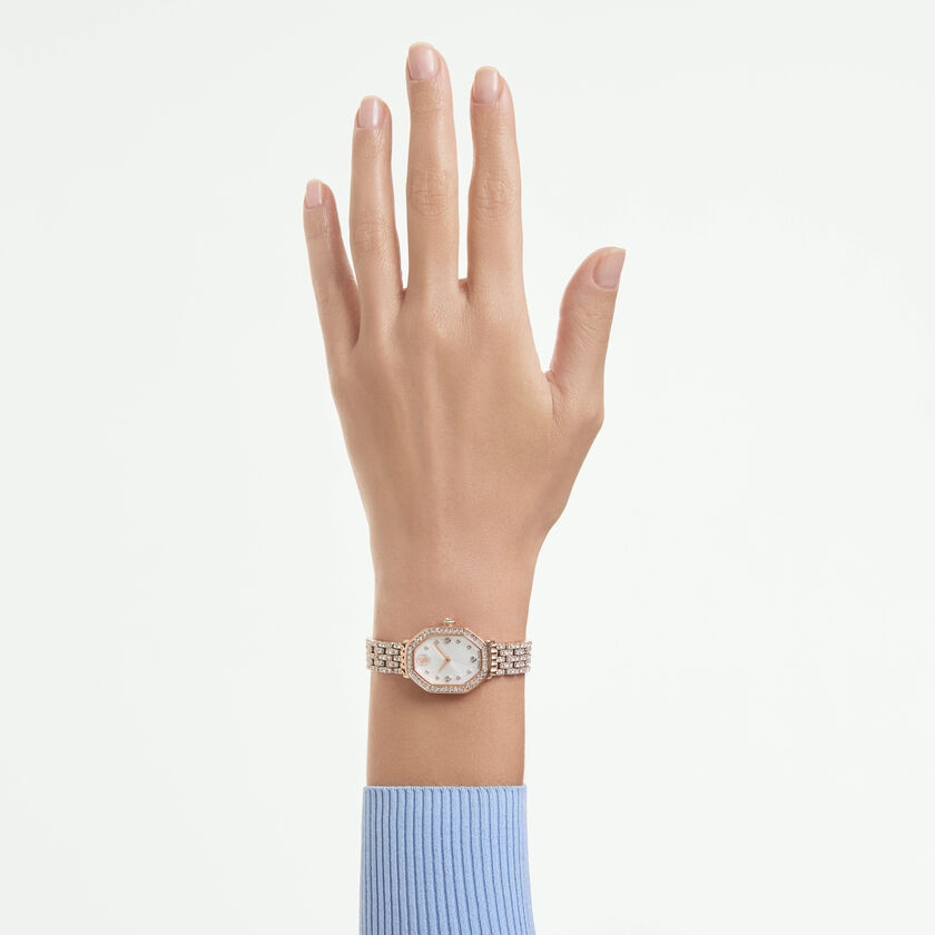 swarovski ساعة dextera octagon، صناعة سويسرية، سوار معدني، لون ذهبي وردي، لمسة نهائية بلون ذهبي وردي