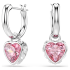 swarovski أقراط متدلية chroma، قلب، لون وردي، طلاء روديوم