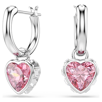 swarovski أقراط متدلية chroma، قلب، لون وردي، طلاء روديوم