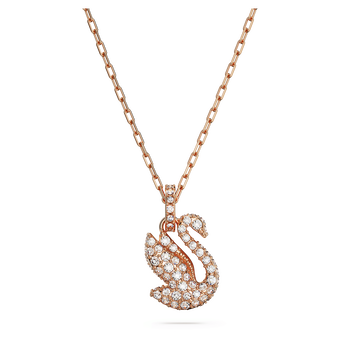 swarovski قلادة swan، على شكل بجعة، حجم صغير، لون أبيض، طلاء بلون ذهبي وردي