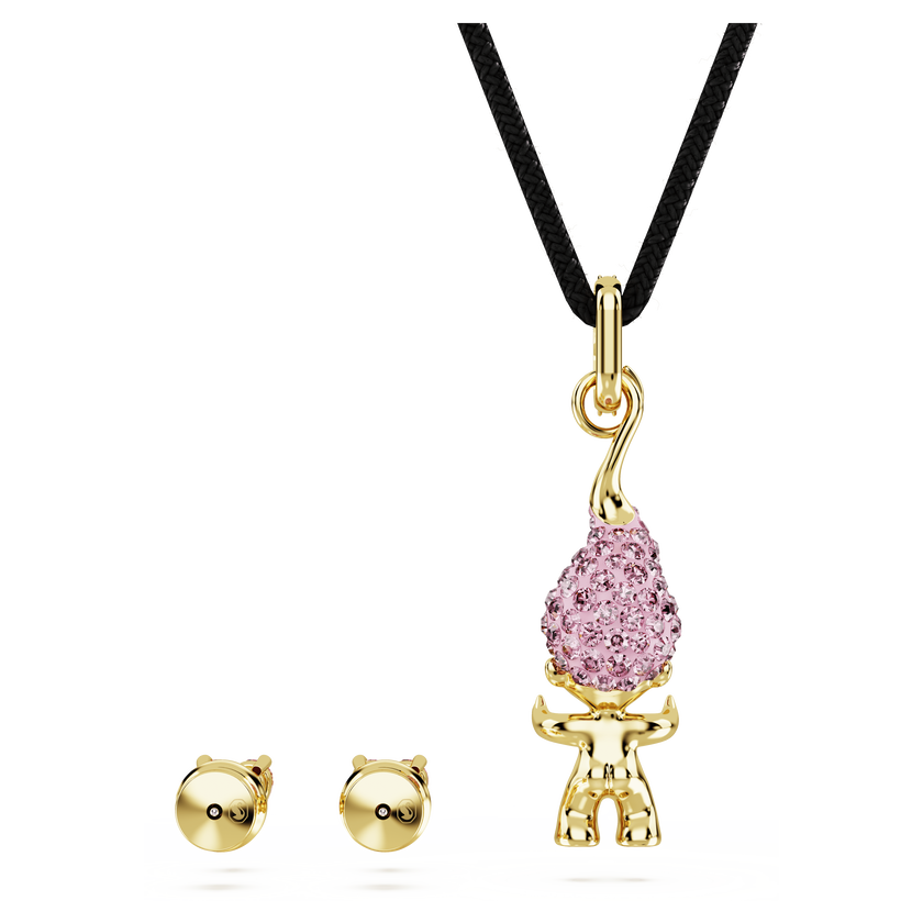 swarovski طقم good luck trolls، قزم، لون وردي، طلاء باللون الذهبي