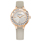Lovely Crystals Mini Watch, Leather strap, Gray, Rose-gold tone PVD
