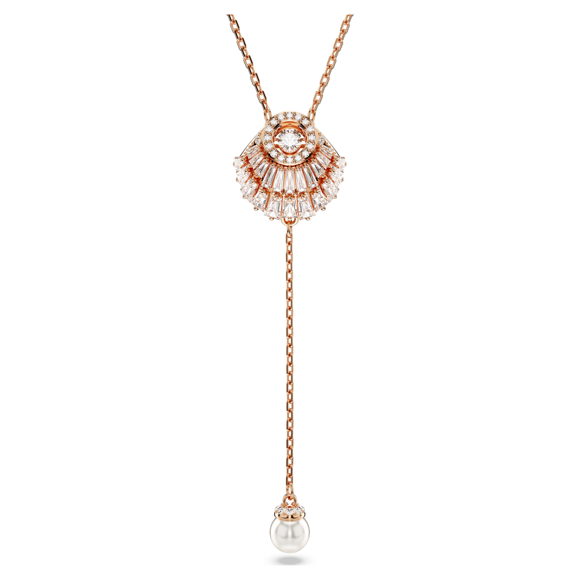 swarovski قلادة idyllia على شكل حرف y، على شكل صدفة، لون أبيض، طلاء ذهبي وردي