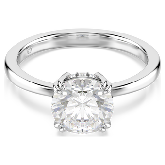 swarovski خاتم كوكتيل stilla، قطع مستدير، لون أبيض، لمسة نهائية باللون الفضي