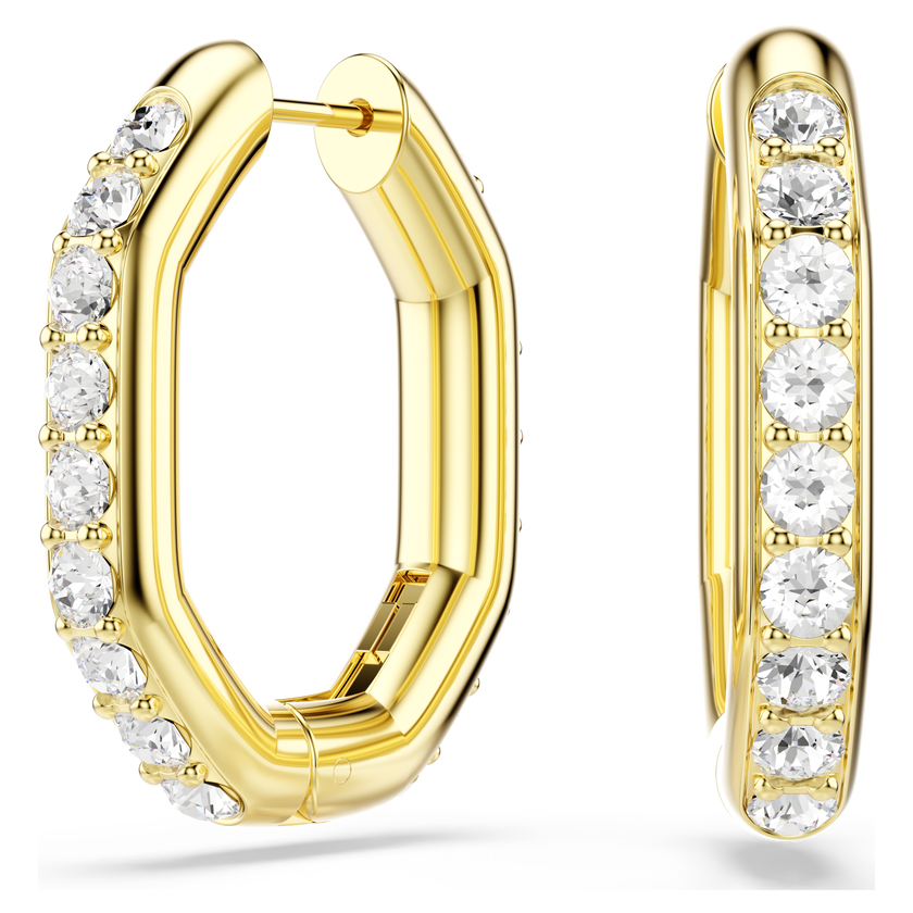 swarovski أقراط حلقية dextera، شكل مثمن، قطع مستدير، لون أبيض، طلاء باللون الذهبي