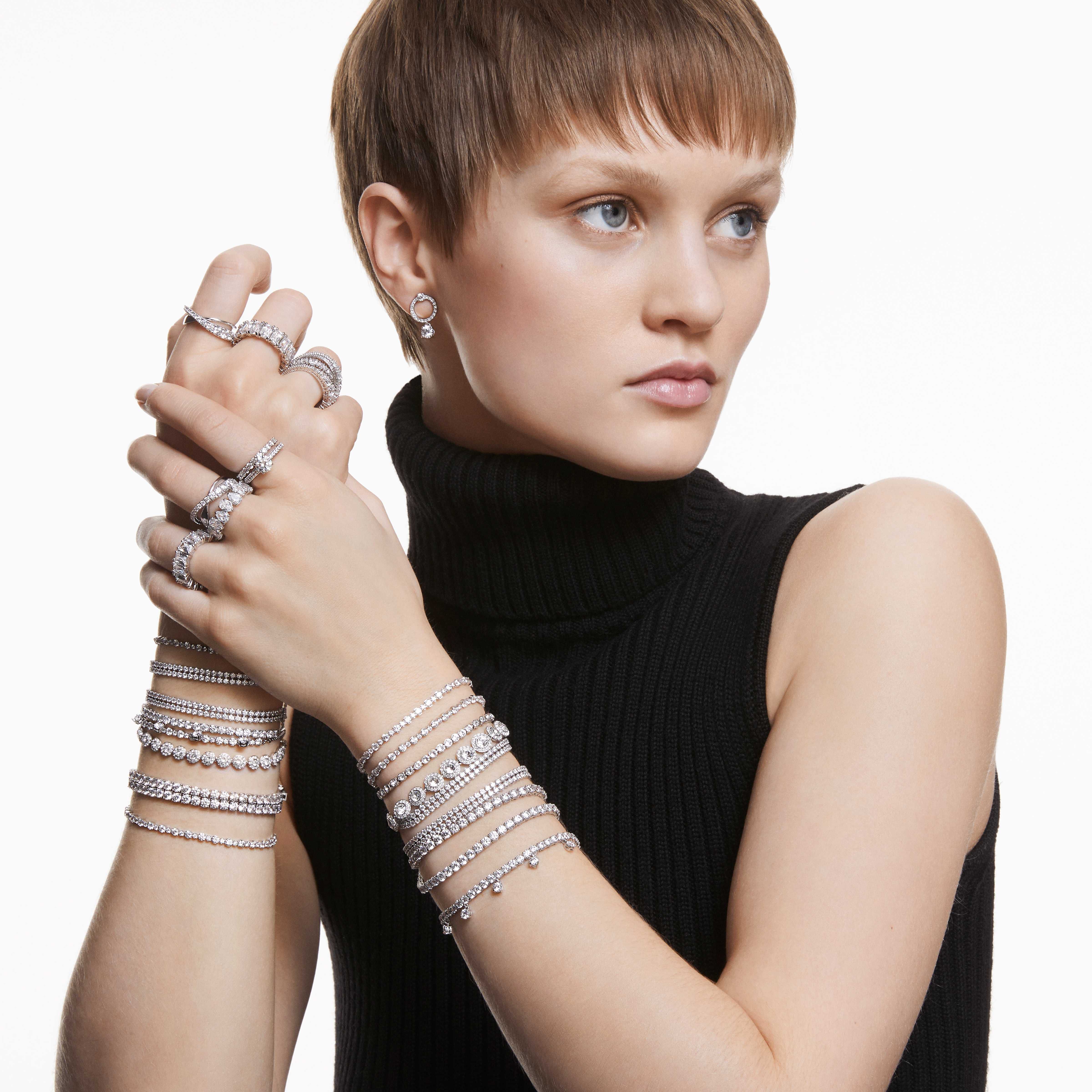 swarovski خاتم matrix vittore، قطع مستطيل، لون أبيض، طلاء روديوم