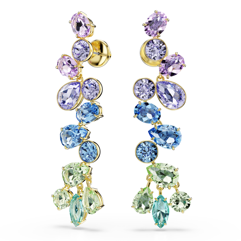 swarovski أقراط متدلية gema، قطع متنوع، تصميم كالثريا، طويلة، ألوان متعددة، طلاء باللون الذهبي