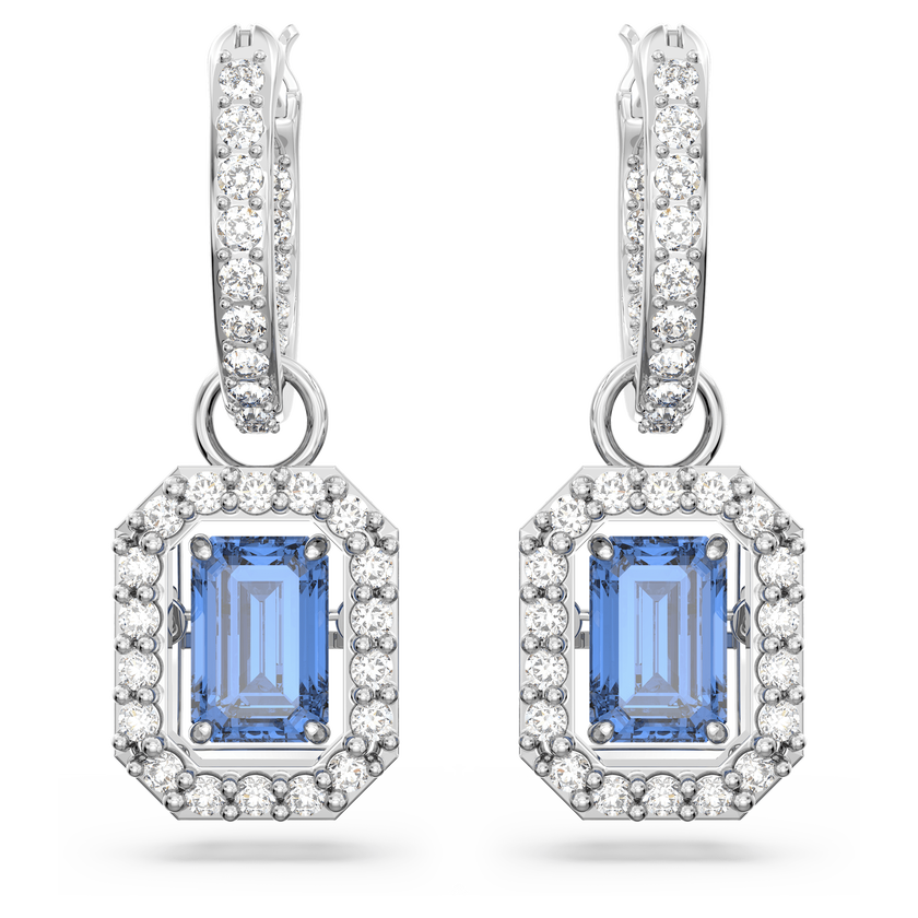 swarovski أقراط متدلية una، قطع مثمن، لون أزرق، طلاء روديوم