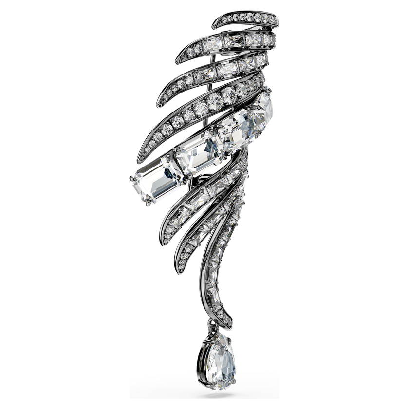 swarovski بروش the vienna collection، شكل ريشة، لون أبيض، طلاء روثينيوم